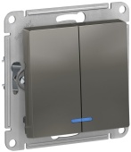 Выключатель 2кл с подсветкой сталь ATLASDESIGN Schneider арт. ATN000953