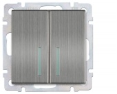 Выключатель 2кл SmartbuyНептун с подсветкой серый никель арт.250V 10A SBE-05gn-10-SW2-1